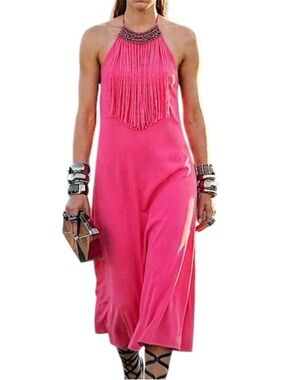 Zara Boho Beaded Fringed Midi  DressXL